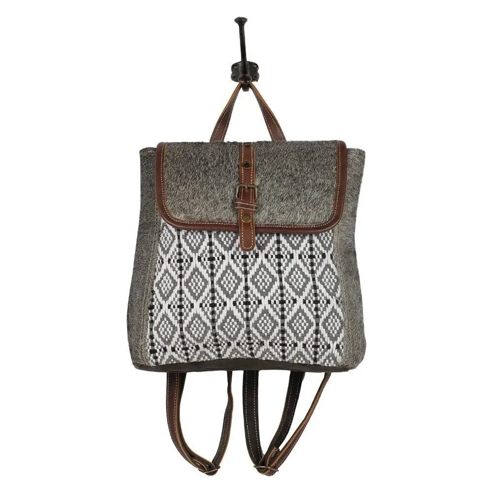 Myra Bag Handmade Stella Backpack Upcycled Canvas & Cowhide Leather